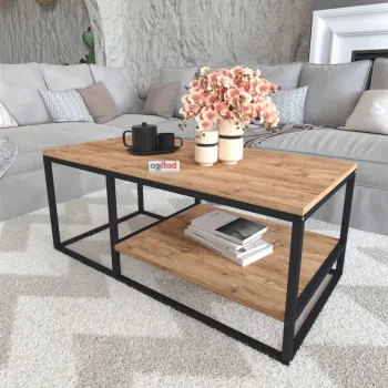 Masuta de cafea Nisa cu raft inferior, masuta living 90 x 42 cm, PAL melaminat 18 mm clasa E1 stabilitate crescuta, design minimalist scandinav, montaj rapid cu accesorii incluse, ideala living sau apartament imagine