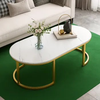 Masuta de cafea ovala, minimalista, design nordic, aspect marmura alba, 120 x 60 x 45 cm imagine