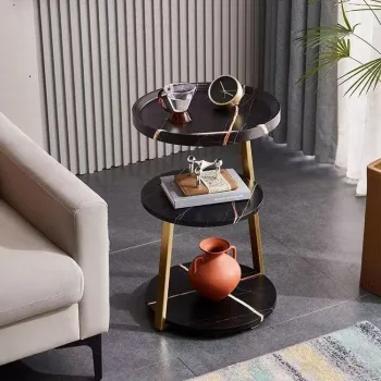 Masuta de cafea pentru living cu 3 polite rotunde, MDF, 62cm, negru/wenge imagine