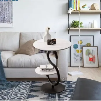 Masuta de cafea pentru living, cu cadru din metal si blat stil marmura, design nordic, elegant, 60x40cm imagine