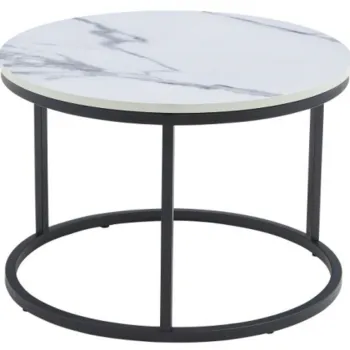 Masuta de cafea rotunda, aspect marmura, blat MDF, cadru metalic, 60x40cm imagine