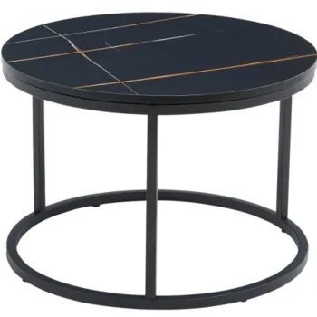 Masuta de cafea rotunda, aspect marmura, blat MDF, cadru metalic, 60x40cm imagine