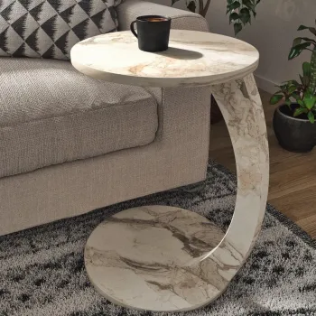 Masuta de cafea rotunda cu roti, din PAL melaminat - 38 cm diametru, 56 cm inaltime imagine