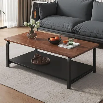 Masuta de cafea rustic-moderna, cu raft de depozitare, blat MDF, cadru metalic, 120x60x43cm imagine