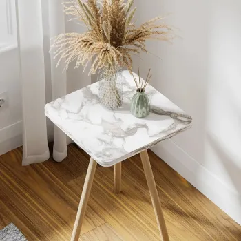 Masuta decorativa cu picioare din lemn, 34 x 34 cm, stil nordic imagine