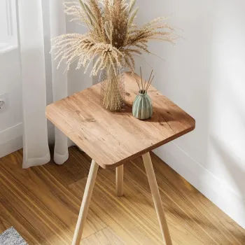 Masuta decorativa cu picioare din lemn, 34 x 34 cm, stil nordic imagine