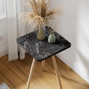 Masuta decorativa cu picioare din lemn, 34 x 34 cm, stil nordic imagine