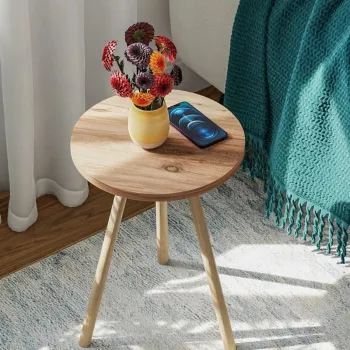 Masuta decorativa rotunda cu picioare din lemn, stil scandinav, 34x34x45 cm imagine