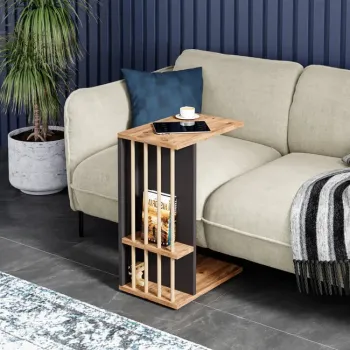 Masuta laterala cu roti, tip C, compacta, stil scandinav, 64 x 44 x 28,7 cm imagine