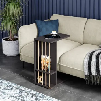 Masuta laterala cu roti, tip C, compacta, stil scandinav, 64 x 44 x 28,7 cm imagine