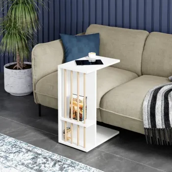 Masuta laterala cu roti, tip C, compacta, stil scandinav, 64 x 44 x 28,7 cm imagine