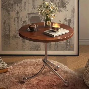 Masuta laterala moderna cu blat rotund si picioare metalice cromate - Design elegant pentru living 40 x 40 x 51 cm imagine