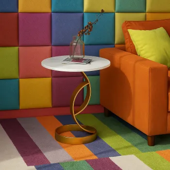 Masuta laterala moderna cu blat tip marmura si cadru metalic, design nordic slim, 50 x 33 x 55 cm imagine