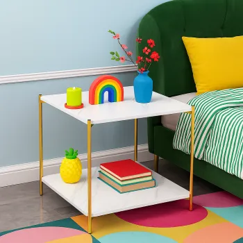 Masuta patrata cu 2 niveluri pentru depozitare, design modern si compact, 40 x 40 x 42 cm imagine