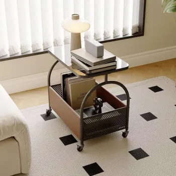 Masuta portabila cu compartiment pentru depozitare, blat din sticla, cadru metalic, 53 x 55 x 36 cm, imagine