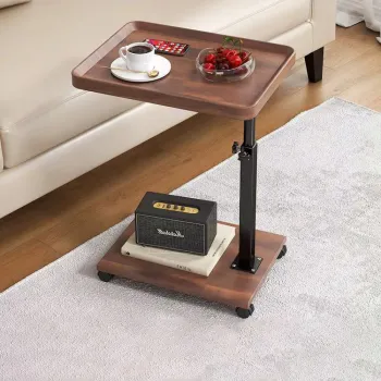 Masuta portabila pentru cafea, 2 blaturi MDF, inaltime ajustabila 45-80 cm, blat superior 40 x 30 cm, maro imagine