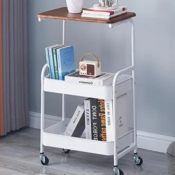 Masuta portabila petru cafea, otel carbon, 2 polite si cu o masa de lucru, 79 x 43 x 30 cm imagine