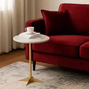 Masuta rotunda moderna cu blat tip marmura si picior metalic stabil 40 x 50 cm imagine