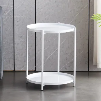 Masuta rotunda pentru cafea din metal, 2 nivele, 42 x 52 cm, negru imagine