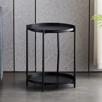 Masuta rotunda pentru cafea din metal, 2 nivele, 42 x 52 cm, negru imagine