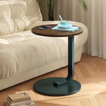 Masuta rotunda pentru cafea, MDF cu metal, 50 x 60 cm, maro cu negru imagine