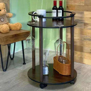 Masuta rotunda pentru sticle si pahare de vin, portabila, 2 nivele, lemn cu MDF, 54 x 40 cm imagine