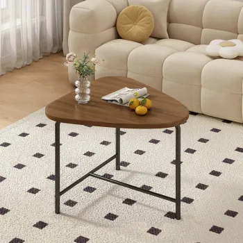 Masuta triunghiulara pentru cafea, blat MDF, cadru metalic, 64 x 52 x 51 cm, natur cu negru imagine