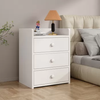 Noptiera alba minimalista din PAL cu 2 sau 3 sertare, 40x32x26cm imagine