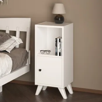 Noptiera Corfu compacta cu sertar si raft, noptiera dormitor 40 x 55 cm, PAL melaminat 18 mm clasa E1, design minimalist ideal pentru dormitoare mici, montaj rapid fara unelte speciale, stil modern scandinav imagine
