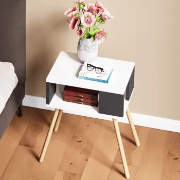 Noptiera cu picioare din lemn si raft deschis, 44 x 29 x 18 cm, stil scandinav modern imagine