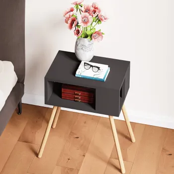 Noptiera cu picioare din lemn si raft deschis, 44 x 29 x 18 cm, stil scandinav modern imagine