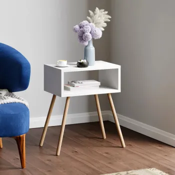 Noptiera cu picioare retro - 44 x 29 x 18 cm - cu raft de depozitare si design vintage imagine