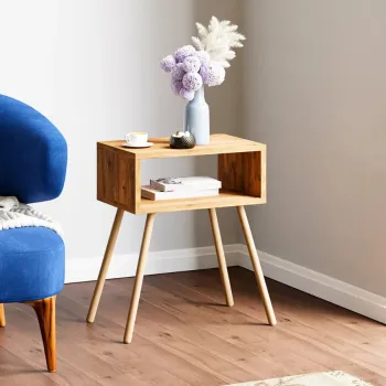 Noptiera cu picioare retro - 44 x 29 x 18 cm - cu raft de depozitare si design vintage imagine