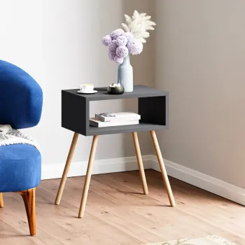 Noptiera cu picioare retro - 44 x 29 x 18 cm - cu raft de depozitare si design vintage imagine