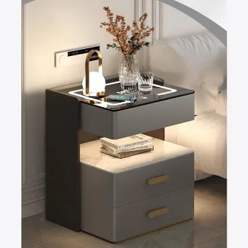 Noptiera inteligenta cu incarcare wireless, lumini LED reglabile, 3 sertare de depozitare, 50x40x56cm imagine