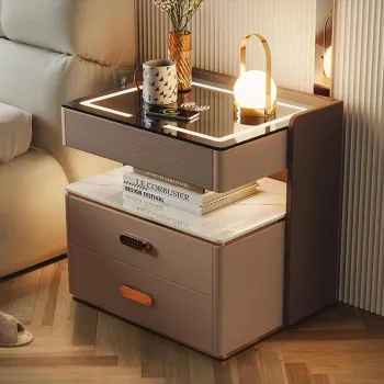 Noptiera inteligenta cu incarcare wireless, lumini LED reglabile, 3 sertare de depozitare, 50x40x56cm imagine