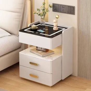 Noptiera inteligenta cu incarcare wireless, lumini LED reglabile, 3 sertare de depozitare, 50x40x56cm imagine