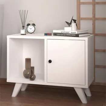 Noptiera Mikonos cu sertar, noptiera dormitor 40 x 55 cm design modern cu picioare inaltate, sertar cu mecanism silentios soft-close, PAL melaminat 18 mm clasa E1, montaj rapid, stil scandinav modern imagine