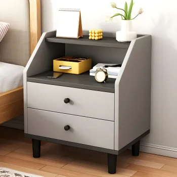 Noptiera moderna cu 2 sertare, raft si picioare, 40x30x53cm imagine