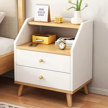 Noptiera moderna cu 2 sertare, raft si picioare, 40x30x53cm imagine