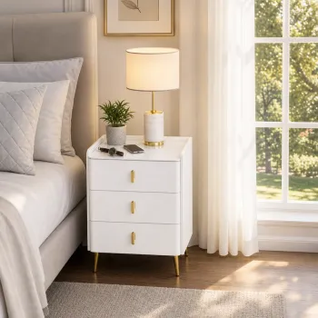 Noptiera moderna cu 3 Sertare, Design Elegant si Compact, 50 x 40 x 60 cm, Alb imagine
