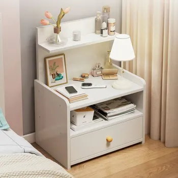 Noptiera moderna cu sertar si 3 polite, 33x26x60cm, alba imagine