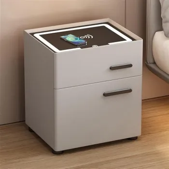 Noptiera smart multifunctionala, cu seif ascuns, iluminare LED tactila cu 3 culori, incarcare wireless si USB, difuzor Bluetooth, 1 sertar imagine
