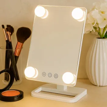 Oglinda de Toaleta cu 4 Lumini LED Control Tactil 3 Culori Lumina Alb 30x18cm imagine