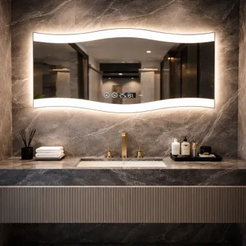 Oglinda LED 60 x80 cm cu Design Ondulat, Ceas si Dezaburire imagine