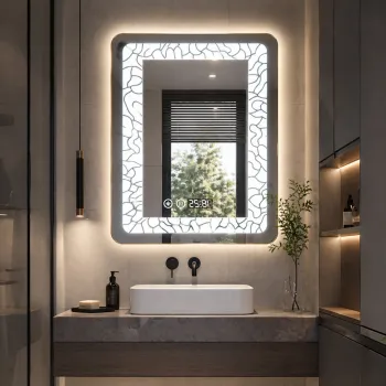 Oglinda LED 60x80 cm cu margini decorative iluminare 3 culori touch antiaburire ceas digital imagine