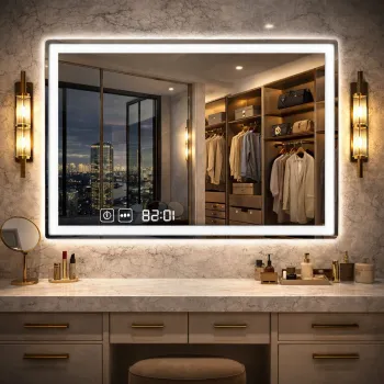 Oglinda LED 90 x 70 cm cu Afisaj Digital si Dezaburire - Design Modern pentru Baie imagine