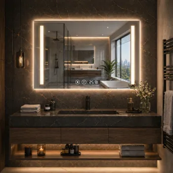 Oglinda LED 90x70 cm cu iluminare reglabila, antiaburire si ceas digital - design modern premium imagine