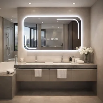 Oglinda LED baie 60x80 cm cu ceas digital, dezaburire si 3 faze de lumina imagine