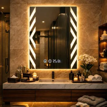 Oglinda LED Baie 60x80 cm cu Touch, Dezaburire, Ceas Digital si Iluminare 3 Culori imagine